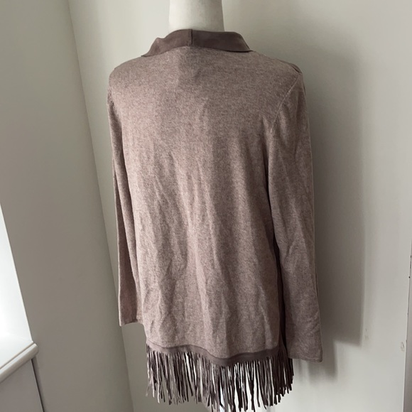 Muche et Muchette tan ultra suede and soft knit fringes waterfall cardigan - Picture 9 of 11